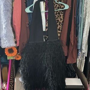 Black Feathered Halter Mini Dress